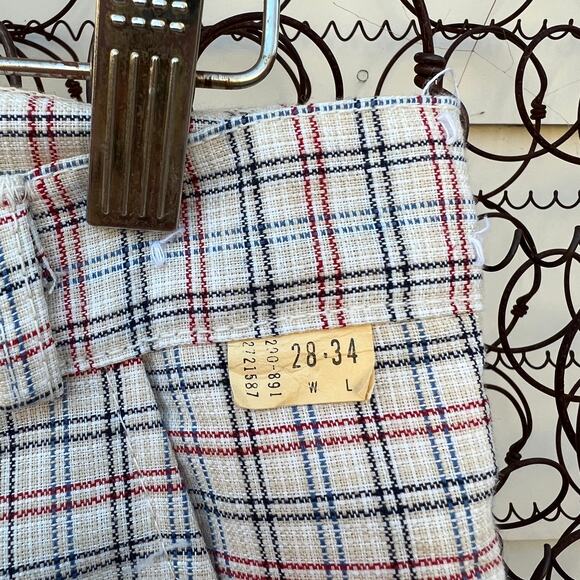 Vintage Mann Deadstock red blue plaid bell flare pants 28x34 - Picture 3 of 8